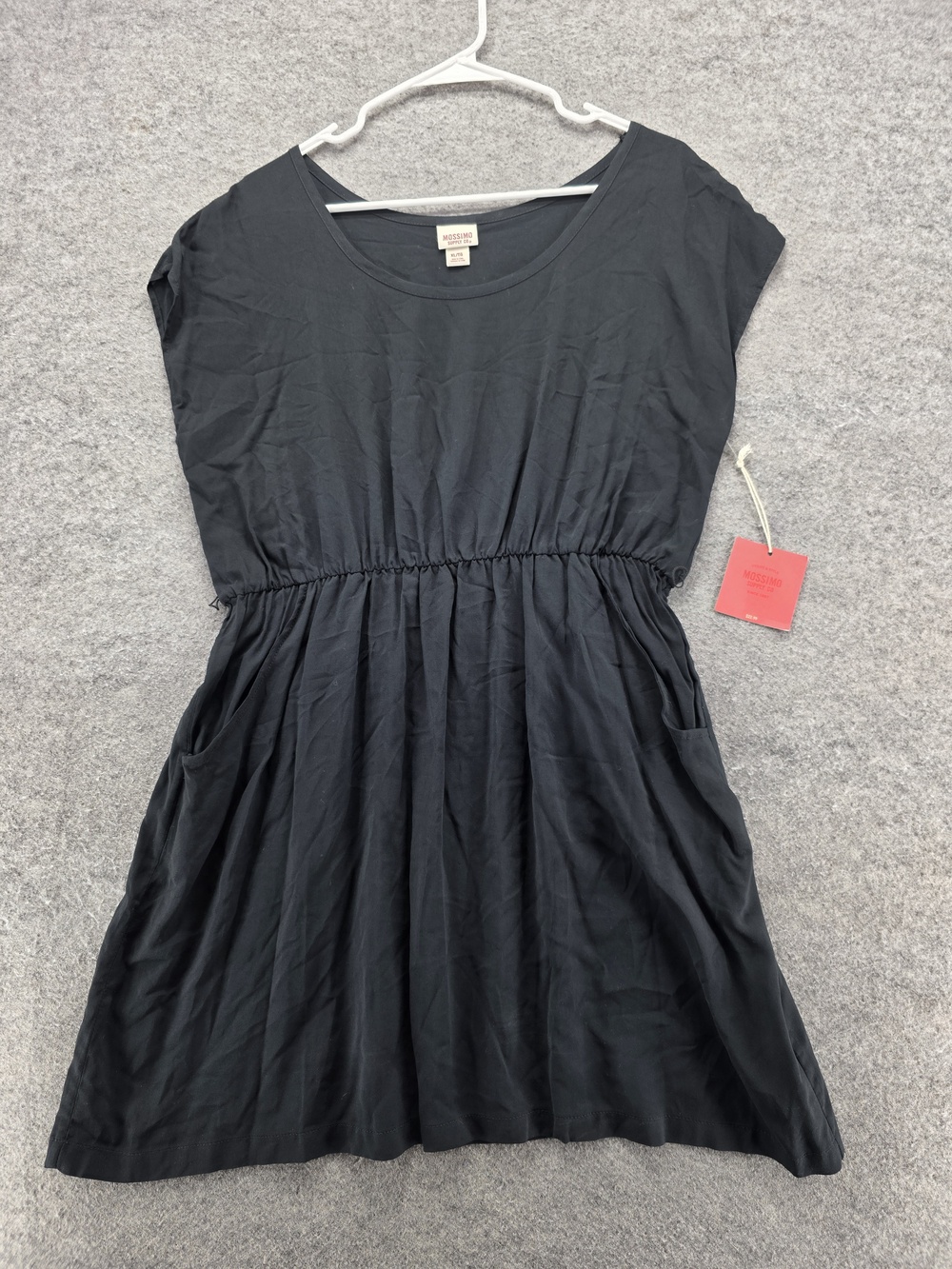 Mossimo Supply Co Dress Womens XL Black Short Sleeve Elastic Waist Pockets Rayon